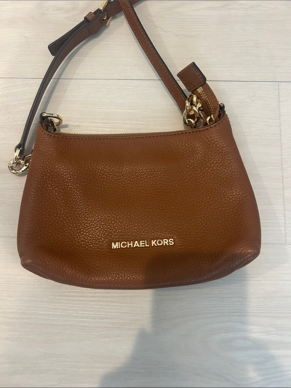 Michael Kors Cognac Pebbled Leather Shoulder Bag with Gold Hardware